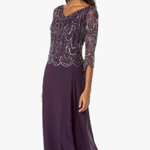 J Kara Womens Petite 3/4 Sleeve Beaded Formal Dress Sz 18 - Picture 1 of 9